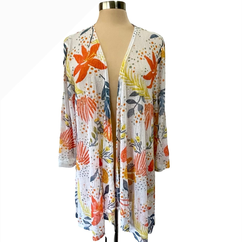 Multiples Vibrant Tropical Open Front Mesh Cardigan Kimono Sz XL Cover-Up Resort